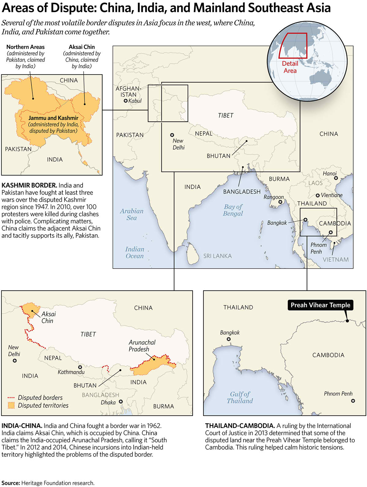 Areas of Dispute: China, India, and Mainland Southeast Asia